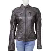 Gray Wax Leather Jacket Stylish Zippers Jacket For Women