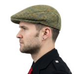 Green Herringbone Harris Tweed Flat Cap Made in Scotland S-XXL