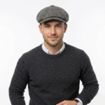 Green Herringbone Rust Overcheck Harris Tweed Newsboy Cap Made in Scotland S-XXL