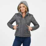 Grey Hooded Leather jacket