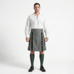 Grey Utility Kilt for Men with Leather Straps, Metal Rivets & Pockets