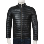 Greyish Original Thinsulate Filling Puffer Leather Jacket For Men