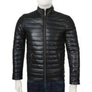 Greyish Original Thinsulate Filling Puffer Leather Jacket For Men