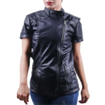 Half Sleeves Leather Jacket For Women