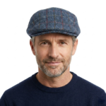 Heddle & Reed Harris Tweed Flatcap Blue Red Check