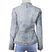Ice Blue Zippers Leather Jacket For Women - Image 2