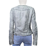 Ice White Quilted Shoulder Leather Jacket For Women - Image 2