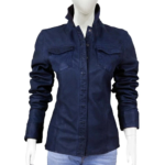 Isabella Dark Blue Long Sleeve Leather Shirt