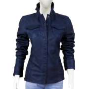 Isabella Dark Blue Long Sleeve Leather Shirt