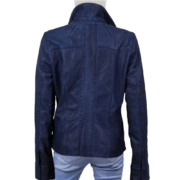 Isabella Dark Blue Long Sleeve Leather Shirt - Image 2