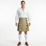 Khaki Cotton Mecleod of Lewis Tartan Scottish Utility Cargo Hybrid Kilt