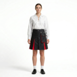 Ladies Black and Royal Stewart Hybrid Kilt with Flap Pockets
