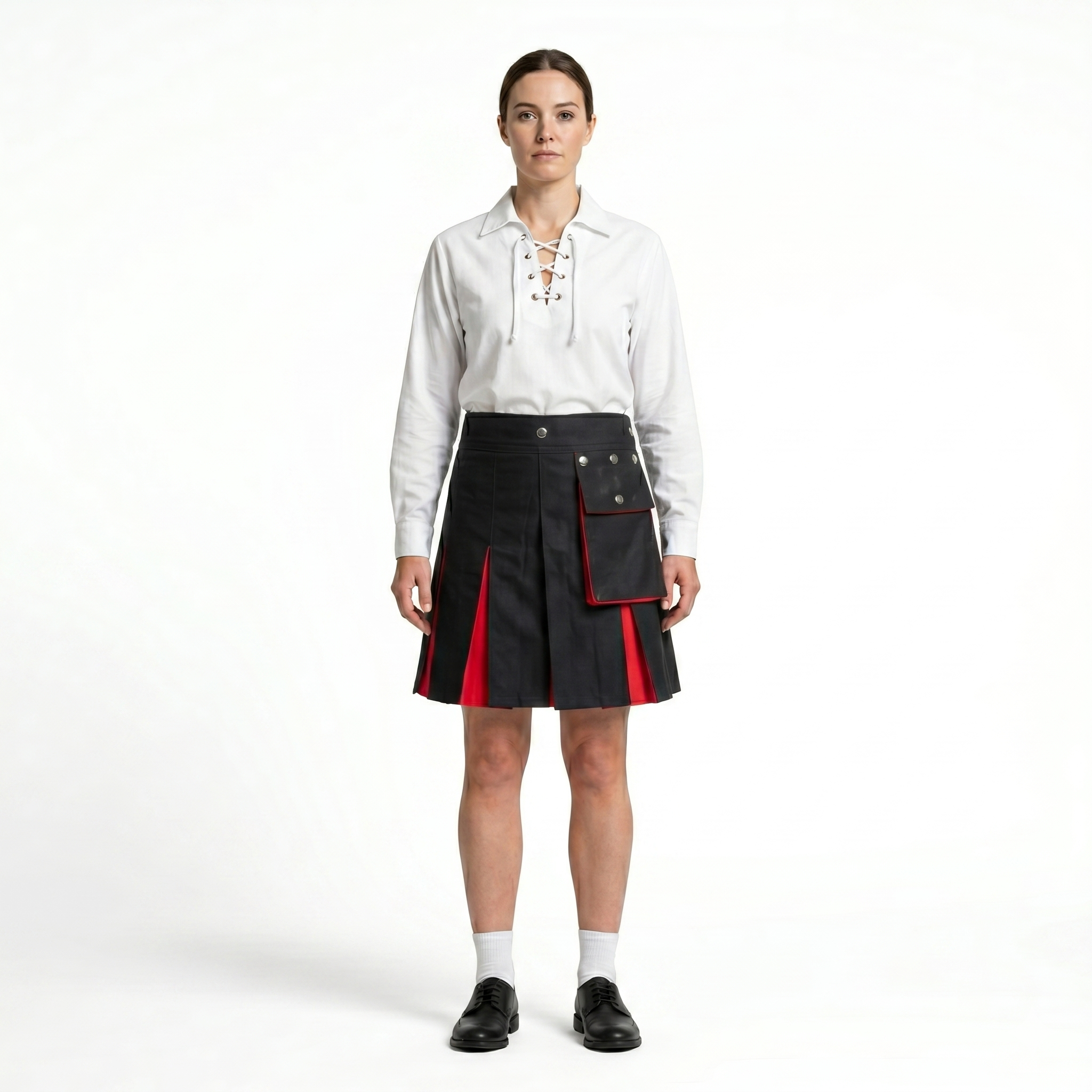 Ladies Black and Royal Stewart Hybrid Kilt With Flap Pockets Ladies Black and Royal Stewart Hybrid Kilt with Flap Pockets - Image 1