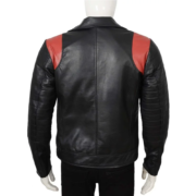 Long Flap Collar Real Leather Black Biker Jacket For Men - Image 2