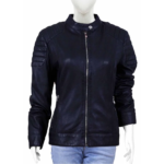 Long Sleeves And Quilted Black Leather Jacket For Women