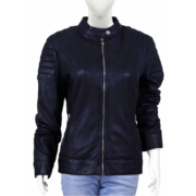 Long Sleeves And Quilted Black Leather Jacket For Women
