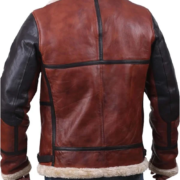 Maroon And Black Distressed Leather Jacket With Shearling For Men - Image 2