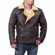 Men Chocolate Brown B3 Bomber Jacket With Shearling Fur