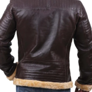 Men Chocolate Brown B3 Bomber Jacket With Shearling Fur - Image 2