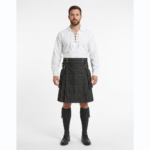 Men's Black Denim Kilt with Detachable Pockets