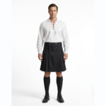 Mens Black Denim Kilt with Studded Apron