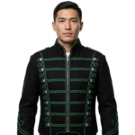 Mens Black Green Military Marching Band Drummer Jacket,Mens Gothic style military coat