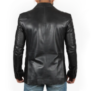 Mens Black Leather Blazer Jacket – Stylish Two Button Notch Lapel Blazer - Image 2