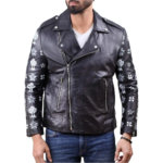 Men’s Black Leather Jacket With Floral Print