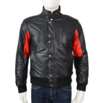 Men`s Black Leather Motorcycle Jacket With Spliced