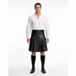 Men's Black Pleated Leather Kilt