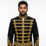 Mens Black Yellow Military Drummer Jacket,Mens Gothic style military coat