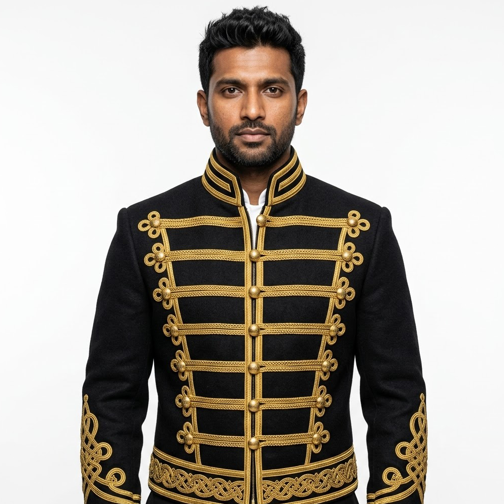 Mens Black Yellow Military Drummer Jacket,Mens Gothic style military coat Mens Black Yellow Military Drummer Jacket,Mens Gothic style military coat - Image 1