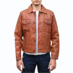 Mens Brown Trucker Leather Jacket