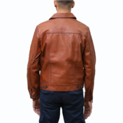 Mens Brown Trucker Leather Jacket - Image 2