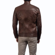 Men’s Dean Brown Leather Biker Jacket - Image 2