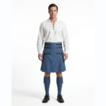 Mens Gothic Blue Denim Kilt with Large Pockets
