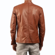 Men’s Ionic Brown Leather Biker Jacket - Image 2