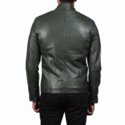 Men’s Ionic Green Leather Biker Jacket - Image 2