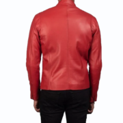 Men’s Ionic Red Leather Biker Jacket - Image 2