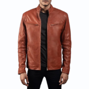 Men’s Ionic Tan Brown Leather Biker Jacket