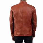 Men’s Ionic Tan Brown Leather Biker Jacket - Image 2