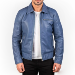 Men’s Lavendard Blue Leather Biker Jacket