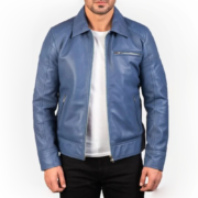 Men’s Lavendard Blue Leather Biker Jacket