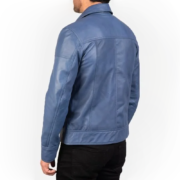 Men’s Lavendard Blue Leather Biker Jacket - Image 2