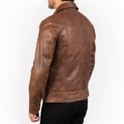 Men’s Lavendard Brown Leather Biker Jacket - Image 2