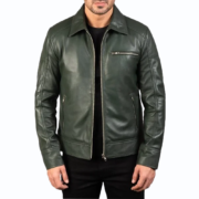 Men’s Lavendard Green Leather Biker Jacket