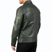 Men’s Lavendard Green Leather Biker Jacket - Image 2