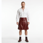 Men’s Red Leather Kilt with Studded Apron