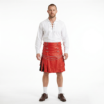 Mens Red and Black Leather Kilt