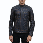 Mens Retro Real Leather Black Brown Washed Jacket